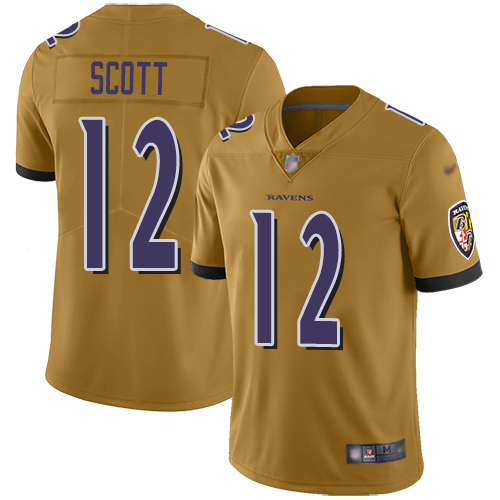 Baltimore Ravens Limited Gold Men Jaleel Scott Jersey NFL Football #12 Inverted Legend